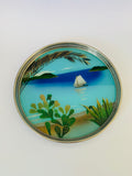 Retro silver plated tropical scene serving tray and coaster set