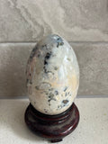 Large Agate Grey Egg with black spots and cream swirls