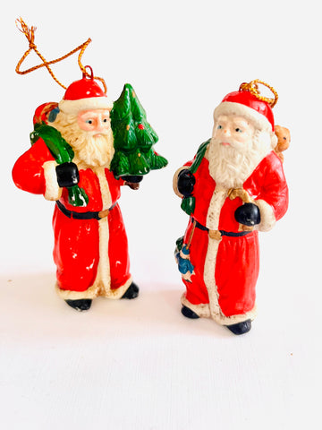 Set of Two Vintage Ceramic Santa Decorations