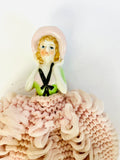 Porcelain Half Lady Tea Cosy with Light Pink Skirt and bonnet