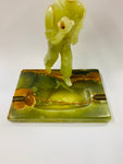 Antique heavy alabaster stone ashtray
