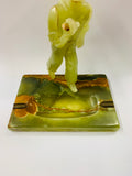 Antique heavy alabaster stone ashtray