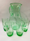 Retro Midcentury green glass jug and tumbler set