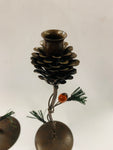 Vintage metal Xmas pine cone Candlesticks