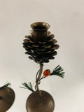 Vintage metal Xmas pine cone Candlesticks