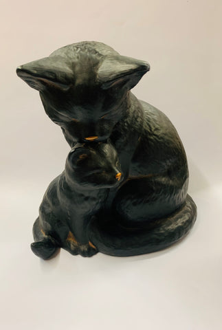 Large ceramic black cat and kitten