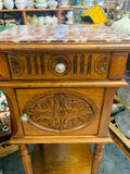 French marble top carved side cabinet