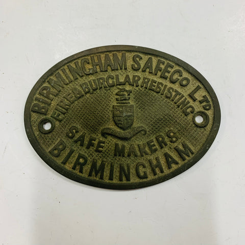 Birmingham Safe Co. Ltd brass safe plaque