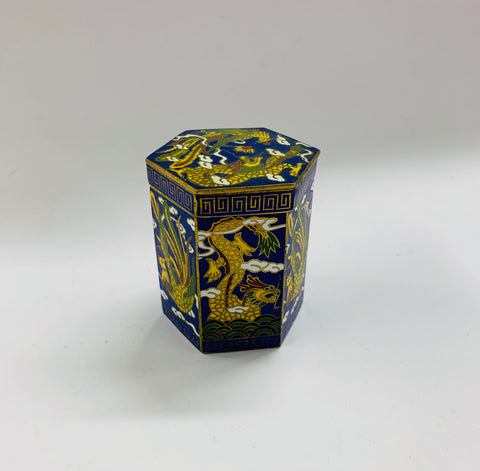 Antique 6 sided dragon cloisonné box