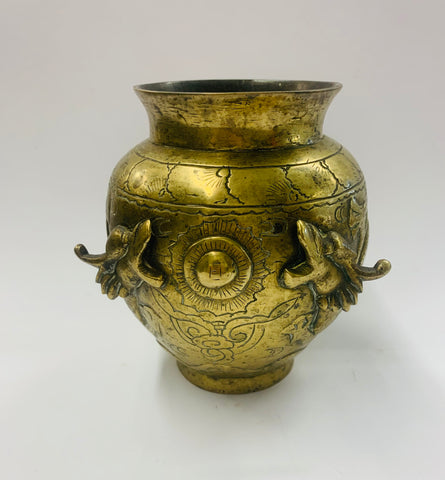 Antique oriental brass dragon vase