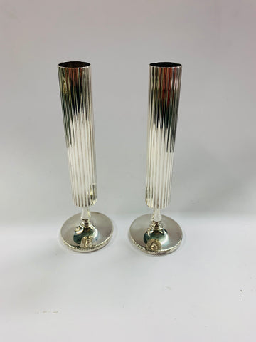 Pair of silver plated column candlesticks