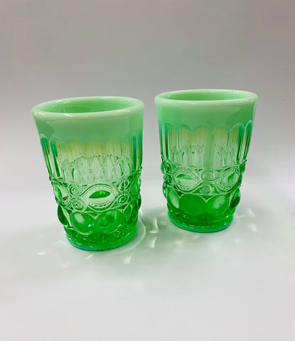 Pair of Art Deco green glass water glasses