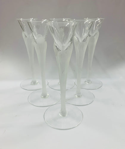 Set of 6 Art Nouveau frosted stem tall liqueur glasses