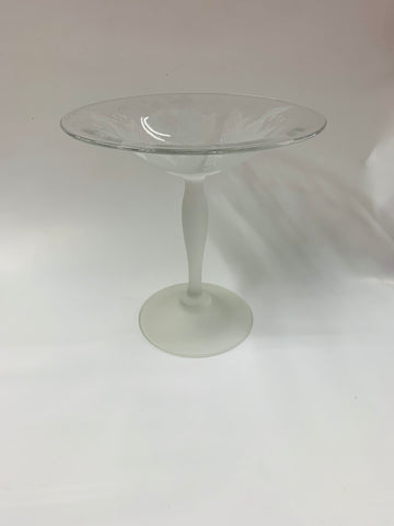 Vintage etched glass frosted base compote