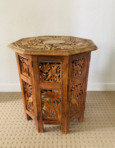 Vintage carved octagonal collapsible side table