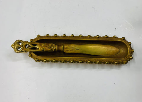 Solid brass Art Nouveau letter opener and tray