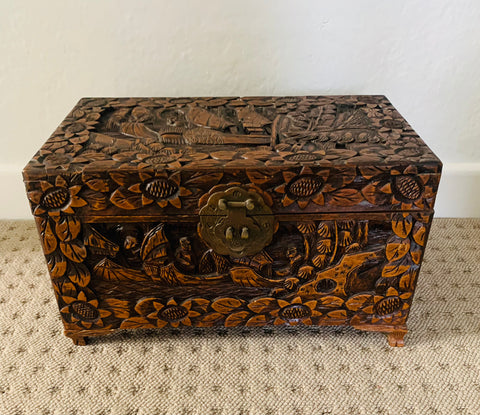 Vintage large camphor wood jewellery box