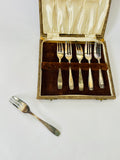 Set of Six Electroplated Silver Cake Forks in Box
