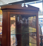 Tall Wooden Mahogany Corner Cabinet with Glass Shelves