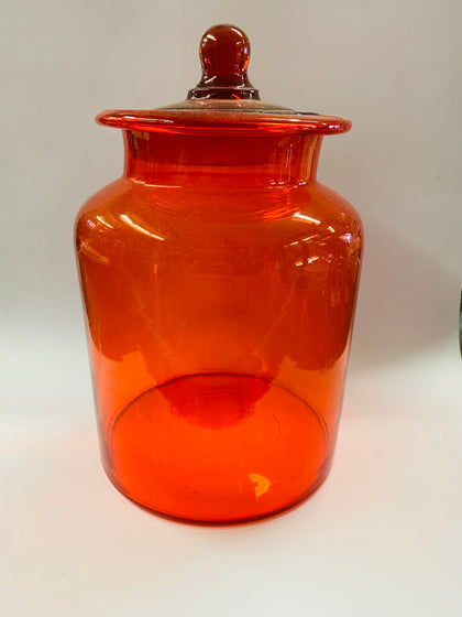Large orange glass Midcentury lolly jar