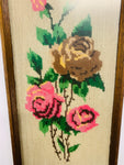 Vintage flower cross stitch in oak frame