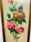 Vintage flower cross stitch in oak frame