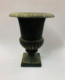 Pair of antique heavy cast iron garden urn planters