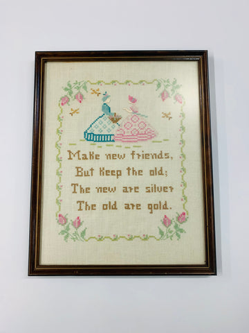 Vintage hand stitched verse in a wooden frame