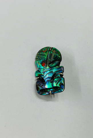 Sterling silver and Paua shell tiki brooch
