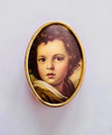 Velvet Oval Jewellery Box with Renaissance Painting on Silk “a Boy with Brown eyes”￼