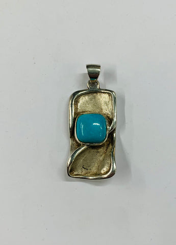 Midcentury design silver and turquoise pendant