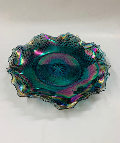 Rare blue purple iridescent carnival glass plate