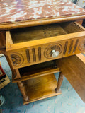French marble top carved side cabinet