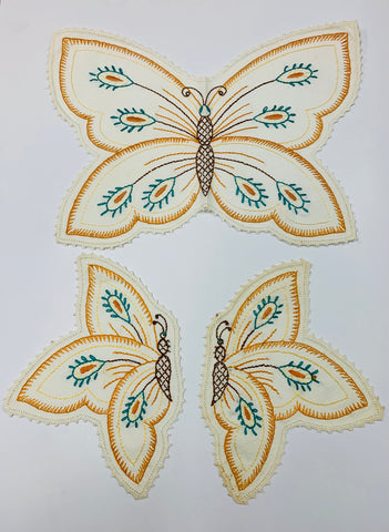 Set 3 vintage butterfly linen napkins or placemat