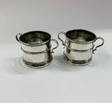 Pair of Sterling silver and cobalt blue glass salt pots