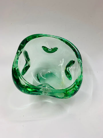 Retro Midcentury art glass green bowl