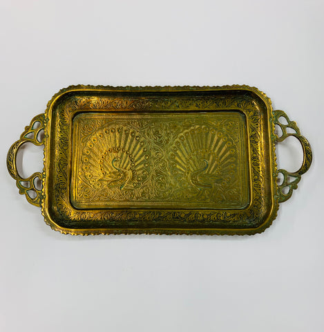 Ornate brass peacock tray