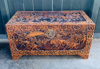 Antique oriental carved camphor wood box