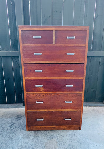 Solid Oak 1920s 7 drawer tallboy chest of drawers