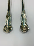 Pair of extra large Walker and Hall Kings pattern silver plated serving spoons