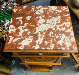French marble top carved side cabinet