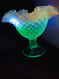 Uranium glass frosted compote footed bowl