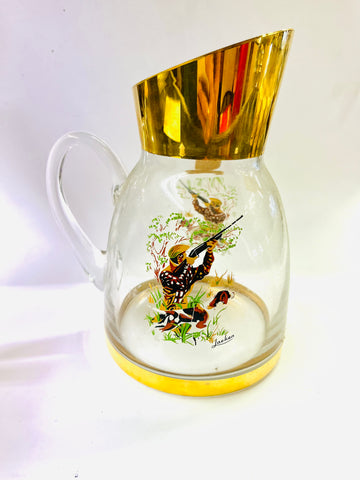 Duck Shooting Gold and Glass Jug
