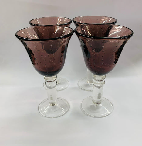 Set 4 Midcentury retro purple glass large wine glasses