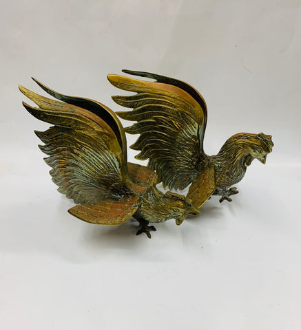 Pair of brass roosters