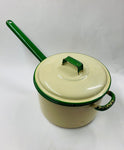 Large cream and green enamel pot