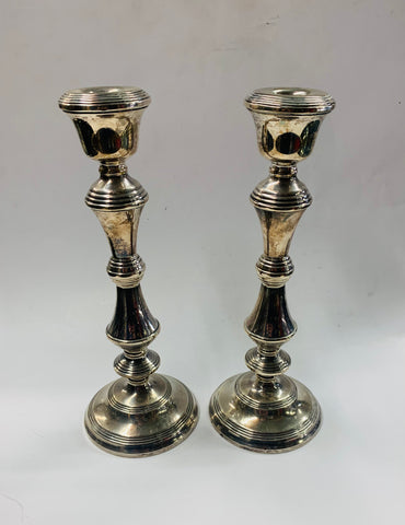 Sterling Silver Pair of Column Candlesticks