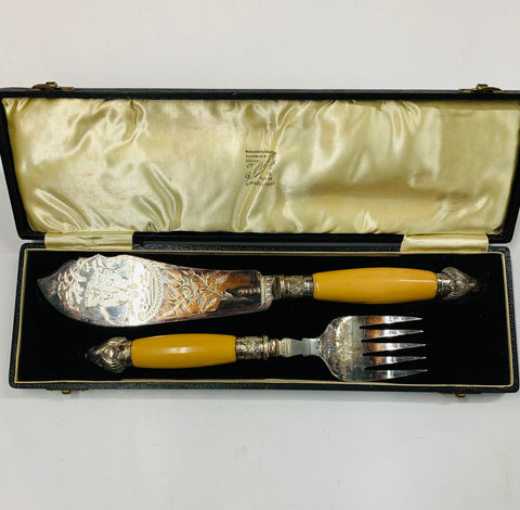 Ornate silver plated cake serving set