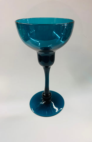 Tall retro Midcentury blue glass vase