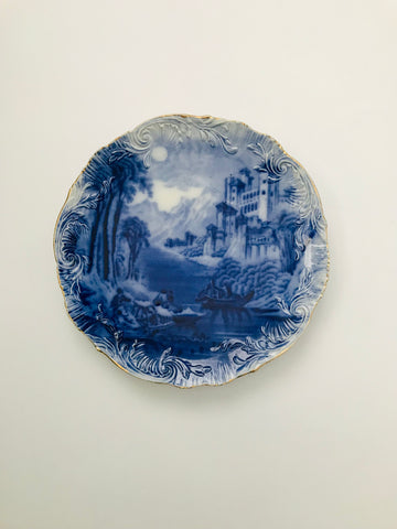 C1870 European Castle and River Blue and White Plate